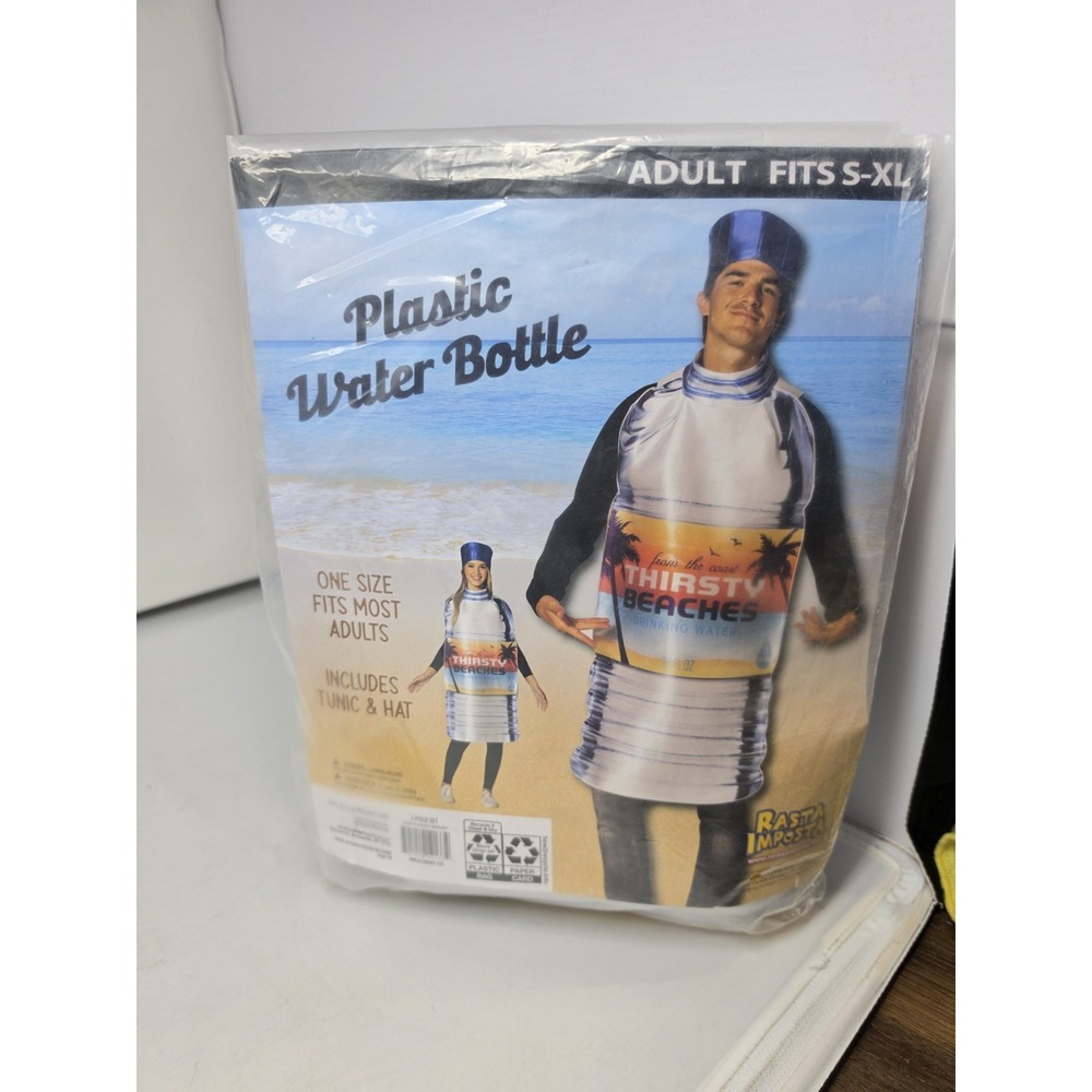 Plastic Water Bottle Costume - "Thirsty Beaches" One Size Adult S-XL Tunic & Hat